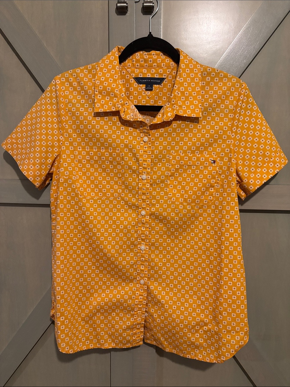 Tommy Hilfiger Yellow Short Sleeve Button-Down with White Floral Print